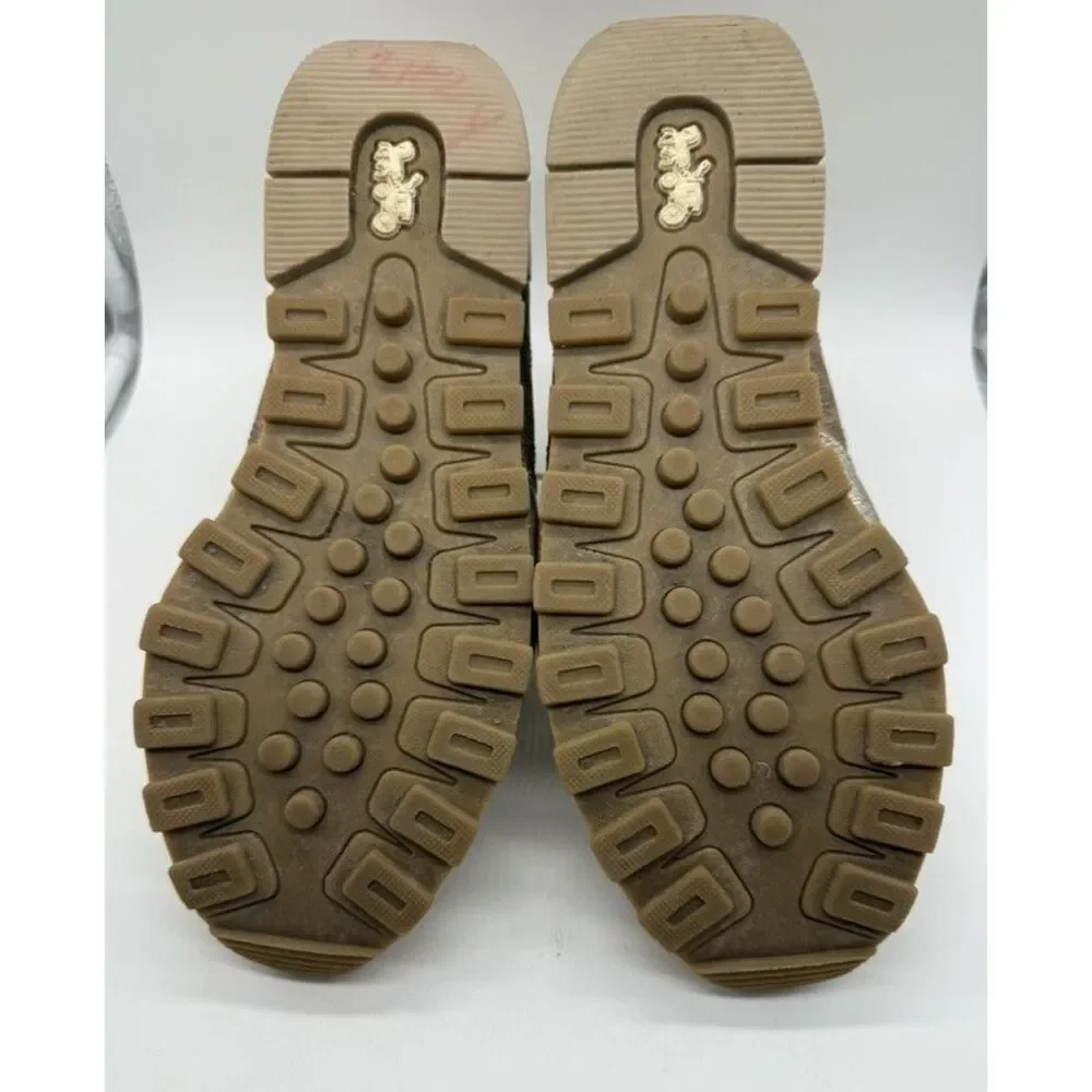 Coach C118 Runner‎ Womens Size 8.5 Gold Brown Monogram Metallic Lace Up Sneakers